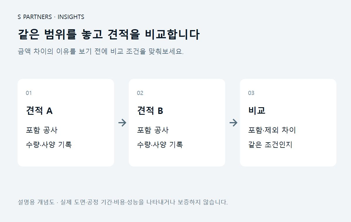 같은 범위를 놓고 견적을 비교합니다 설명용 개념도
